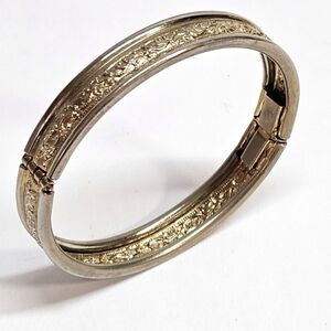 VINTAGE Two Tone Gold & Silver Tone Etched Child Cuff Bracelet Bangle